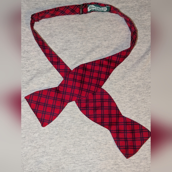 Beau Ties Of Vermont Adjustable Silk Bow Tie Red Black Stripe Check Silk USA - Picture 6 of 7